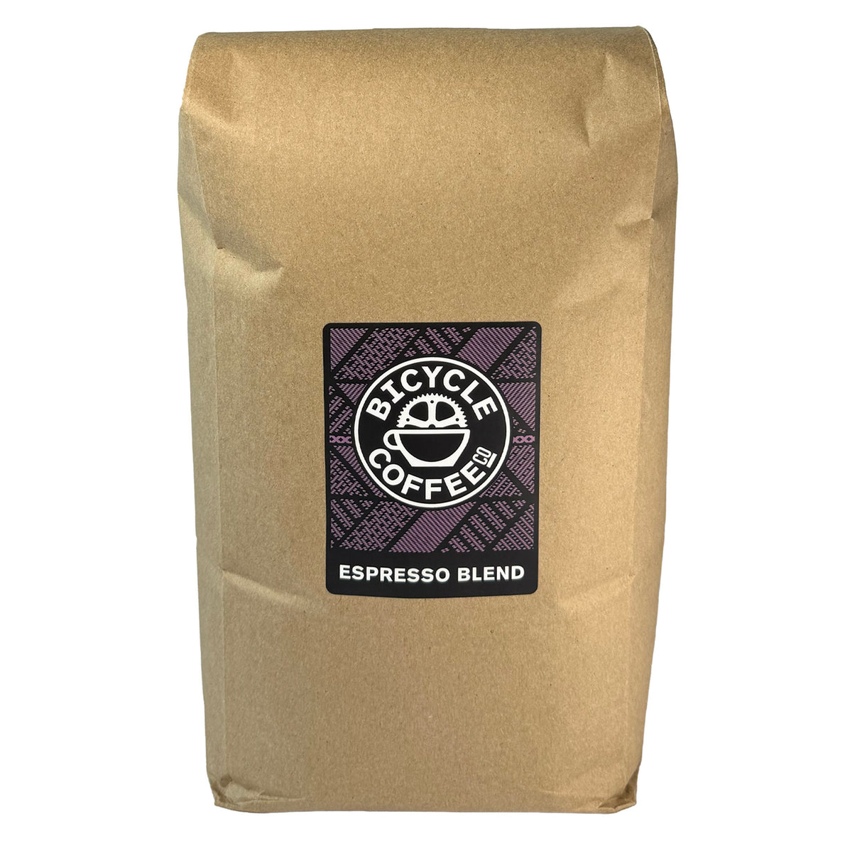 Bicycle Coffee Espresso Blend 5lb bag with purple label, front view