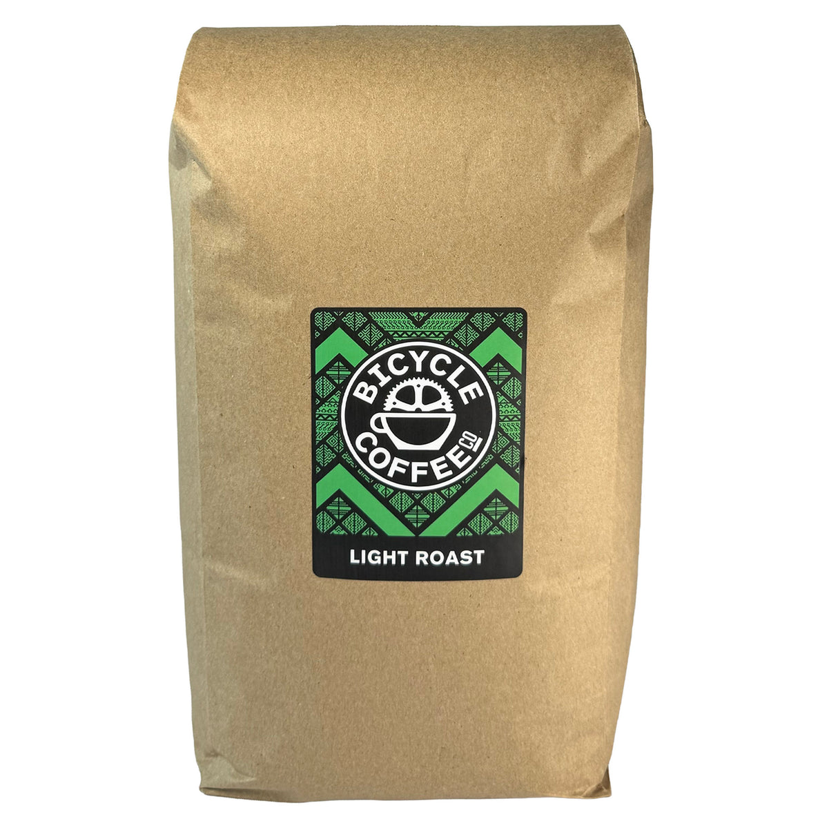 Bicycle Coffee Light Roast 5lb bag with green label, front view