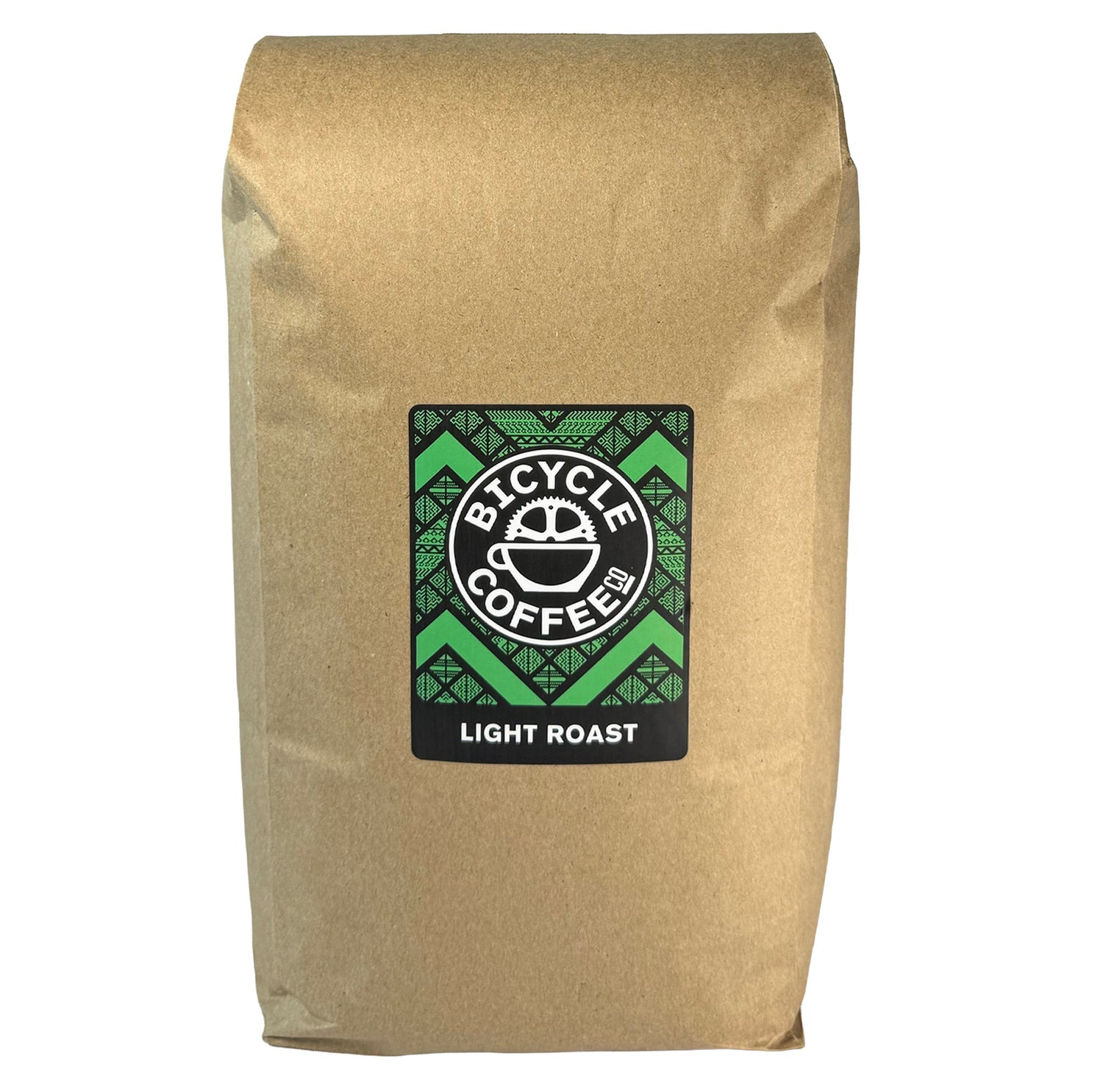 Bicycle Coffee Light Roast 5lb bag with green label, front view