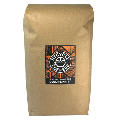 Bicycle Coffee Water Process Decaf 5lb bag with orange label, front view