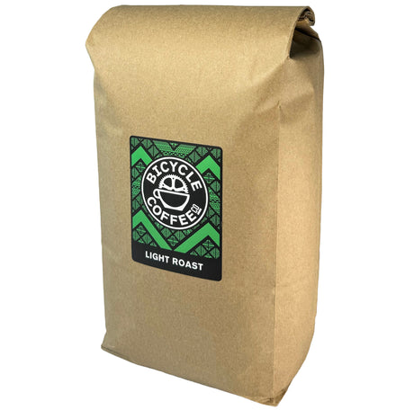 Bicycle Coffee Light Roast 5lb bag with green label, front view