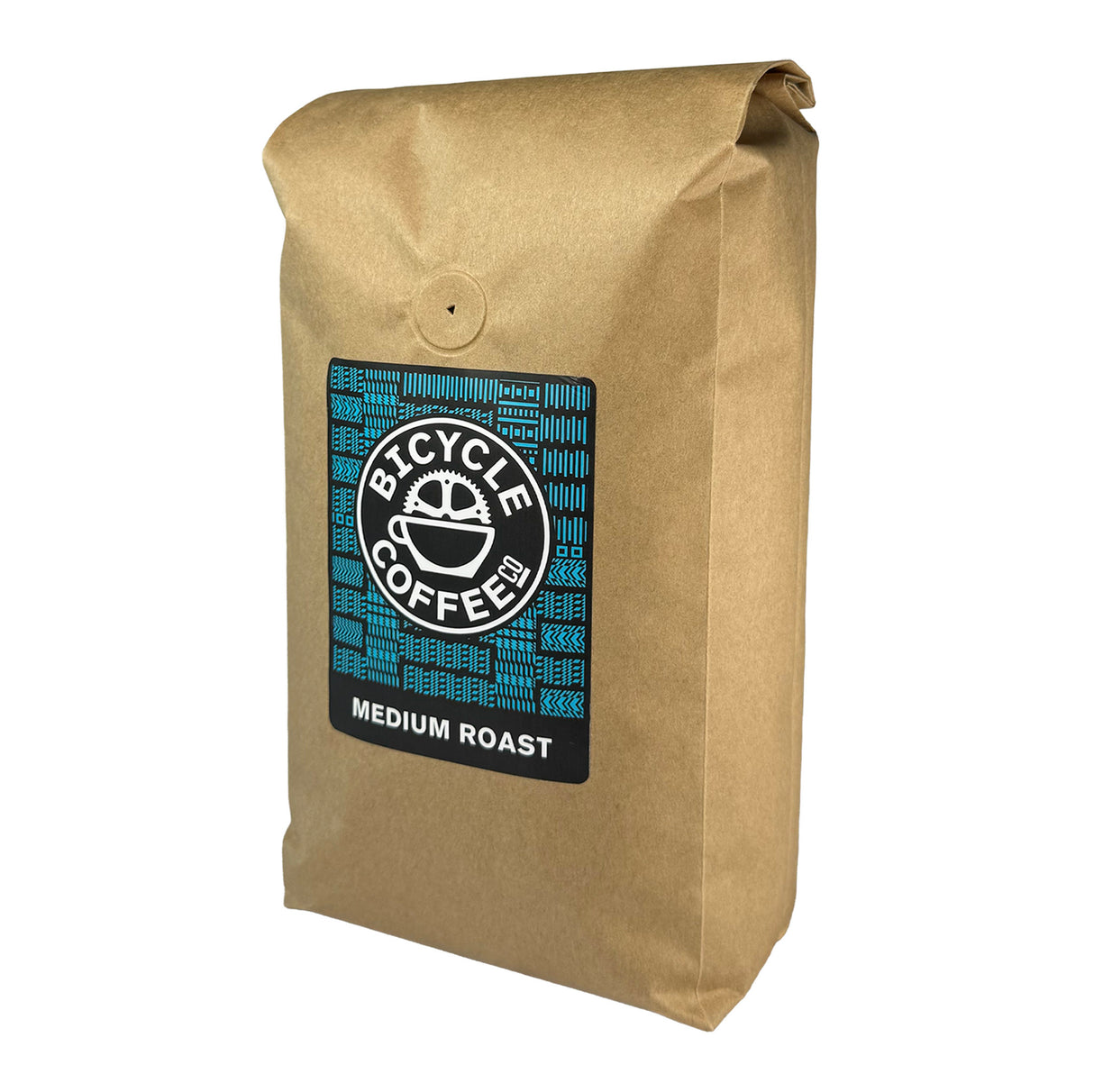 Bicycle Coffee Medium Roast 2.5lb bag, blue label, angled side view